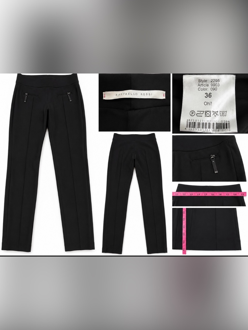 Raffaello Rossi Womens Black Stretch Slim Pants Size 36 US 6 Zip Pockets Romania